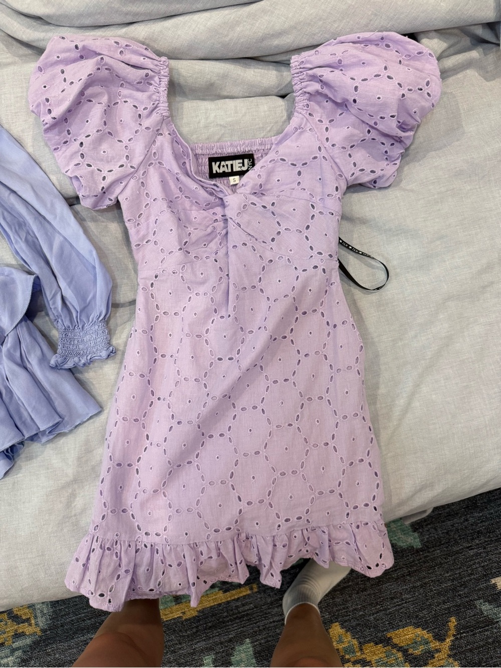 Katie J NYC Lavender Eyelet Puff Sleeve Ruffle Dress